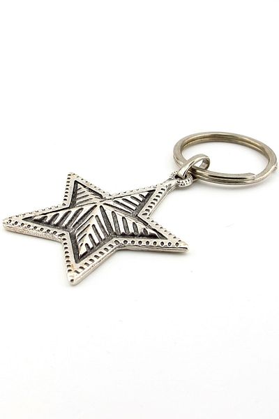 Solfera Five-Pointed Star Embossing Star Antique Metal Key Chain Kc224