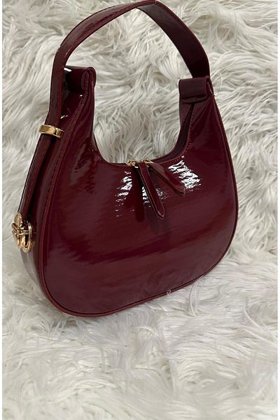 RumyaCollection Women's Burgundy Patent Leather Baguette Bag - Baguette Claret Bag Medium Size