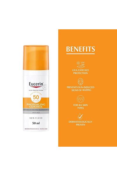 Eucerin سائل الحماية من الشمس المضاد للشيخوخة بمعامل حماية 50 من يوسيرين 1+1 مجاناُ
