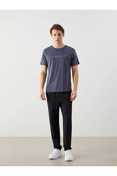 LC Waikiki Lcw Eco Anthracite Crew Neck Short Sleeve Printed Combed Cotton Mens T-Shirt