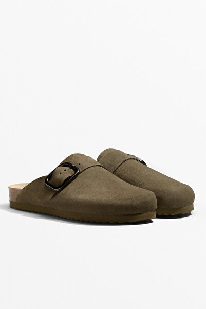 Oysho Buckled split-leather mules