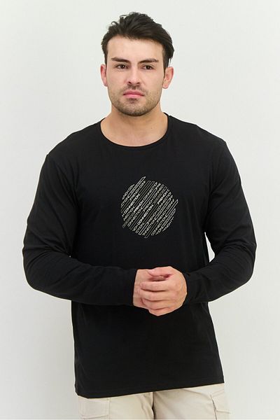 French Connection Men Crew Neck Long Sleeves Graphic Print T-shirt, Black