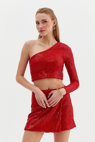 Nish&Chic One Shoulder Sequin Sequined Blouse