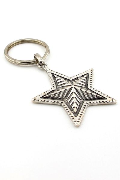 Solfera Five-Pointed Star Embossing Star Antique Metal Key Chain Kc224