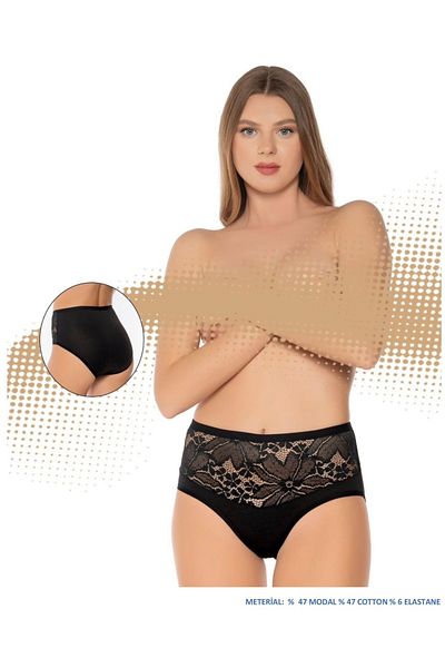 Belinay Women's Pack of 4 Black High Waist Patterned Bato Panties