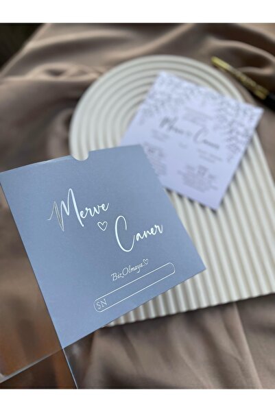 emindijital Gri Zarflı Yaldızlı Kına,Nikah,Nişan, Düğün Davetiyesi 50 Adet