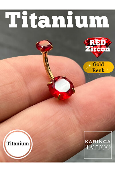 Karınca Piercing Zirkon Taşlı Titanyum Göbek Piercing Gold Altın Rengi Premiu...