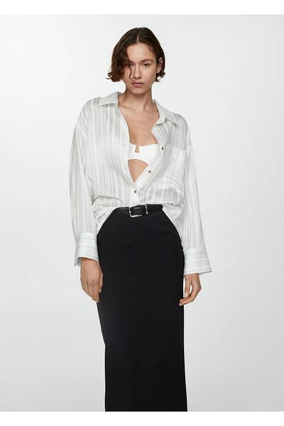 MANGO Woman Półprzezroczysta koszula w paski