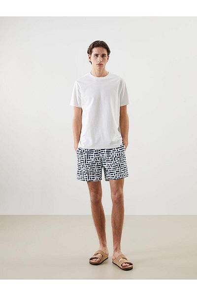 LC Waikiki Pantaloni scurți de baie pentru bărbați cu model - alb-albastru închis