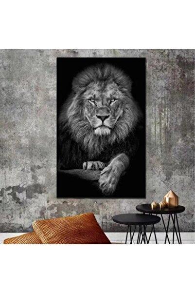 AR AJANS KANVAS TABLO Dizajn lava i leoparda, crna slika na platnu