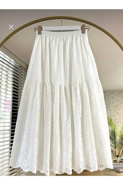 nizzell Stylish and Elegant Women's Skirt - Scalloped Fabric, Lined and Pearl Detail