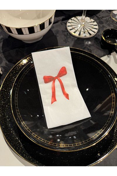busrasdesign Red Bow Printed 16-Piece Presentation Napkins