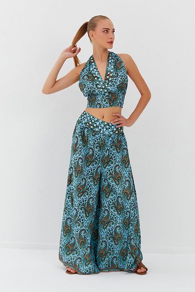 Nish&Chic Indian Silk Paisley Patterned Pants Suit