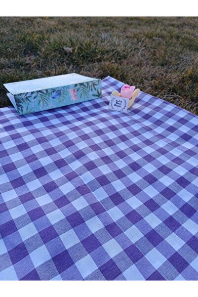 Sofrabezidiyari Piti Kareli Mor Masa Örtüsü, Sofra Bezi, Piknik Örtüsü Pamuk