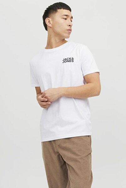 Jack & Jones تي شيرت بشعار JJECORP SS برقبة دائرية NOOS باللون الأبيض