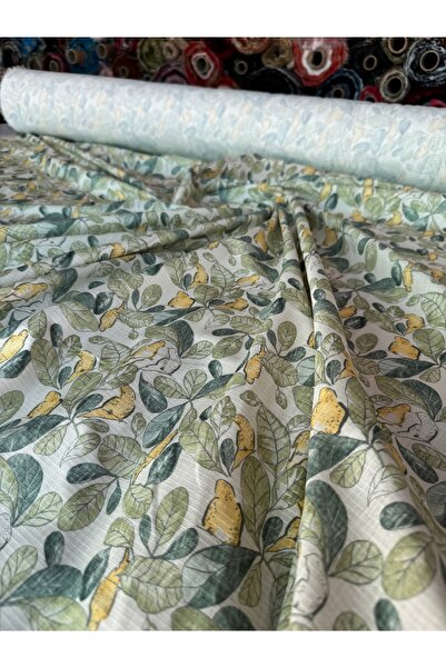 Yaren Ülker Keten Kumaş %100 Pamuk Kuş Yaprak Desen Çift En