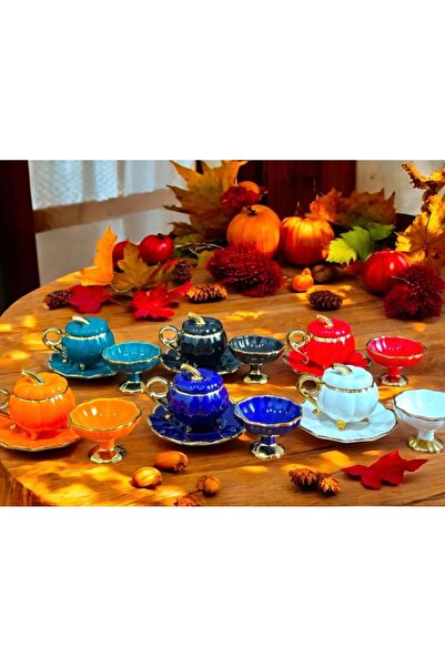 Lavin EVİMSAHANE BAL KABAĞI PORSELEN 6 RENK 18 PARÇA FİNCAN & LOKUMLUK SETİ