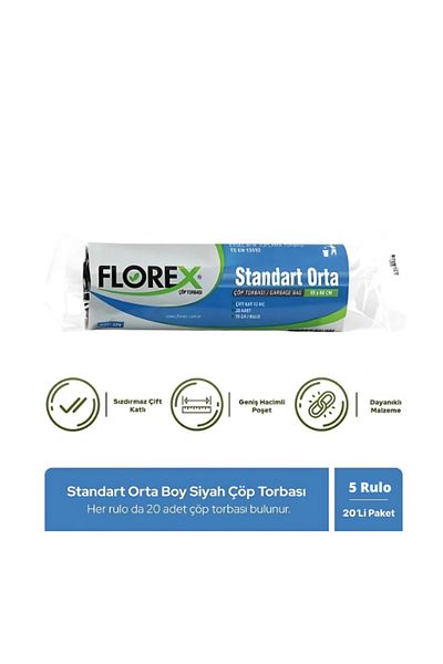 Florex Standard Medium Size Black Garbage Bag X 5 Rolls