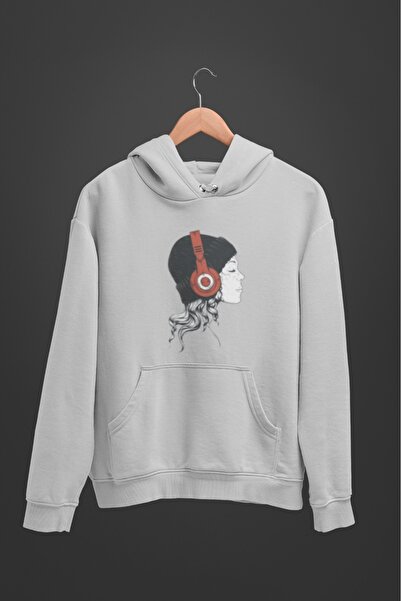 Butik سويت شيرت بغطاء للرأس بأكمام طويلة للجنسين مع سماعات رأس مطبوعة