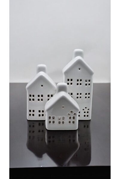 Genel Markalar BEYAZ DEKORATİF EL YAPIMI 3 LÜ EV MUMLUK SETİ