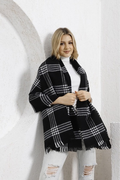 shieba outlet Kalın Çizgili Kareli Puf Atkı