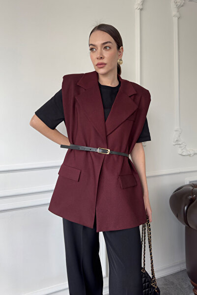 MAGARDE Burgundy Fabric Vest - with Shoulder Padding and Belt