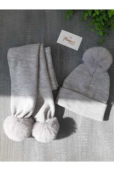 pempem bandana Boys/Girls Baby Knitwear Scarf Beret Set with Plush Pom