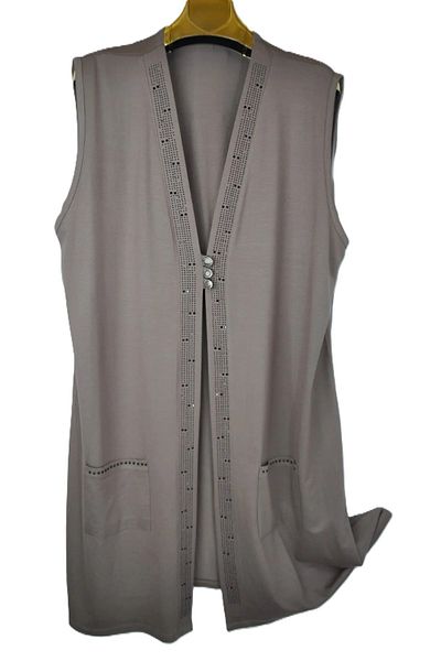 elma abone Large Size Combed Cotton Jewelled Long Vest