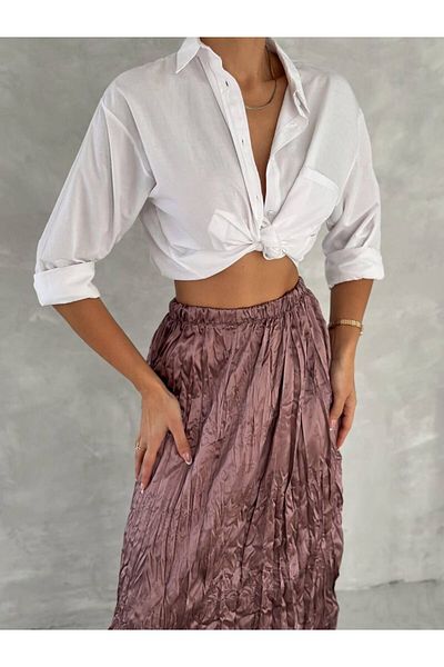 Cistern İstanbul Women's Rose Cropped Long Satin Skirt