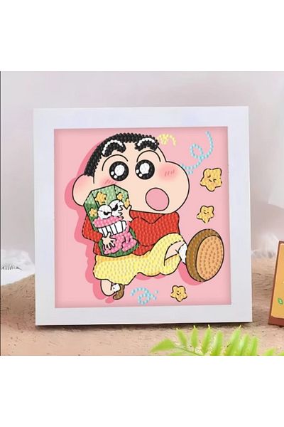 synshop مجموعة أدوات صنع الفسيفساء الماسية 5D من Crayon Shin-chan، لوحة مطرزة بالخرز مع إطار