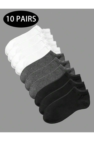 B.T. LADEN ÇORAP Black Arden Socks  Günlük Kullanım İçin Çoraplar Antrasit Beyaz Gri Düz Patik Çorap 10'lu