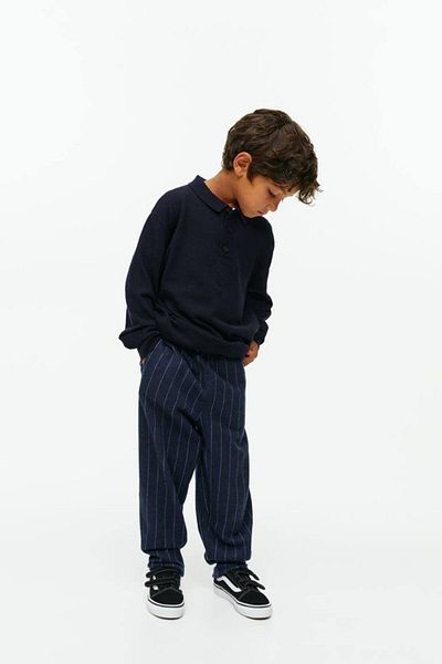 joyEm Boy's Shirt Collar Sweatshirt and Woven Striped Pants Set