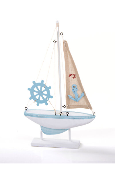 MUKKO HOME Ahşap Marin Denizci Temalı Yelkenli gemi tekne Biblo  Ofis dekorasyon - 18x31,5 cm