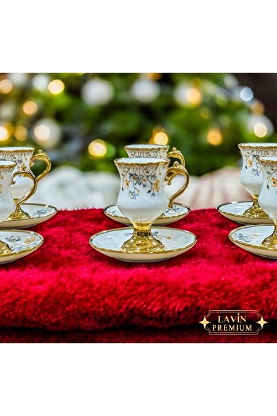 Lavin EVİMSAHANE AYAKLI SARI ÇİÇEKLİ KAHVE FİNCAN TAKIMI