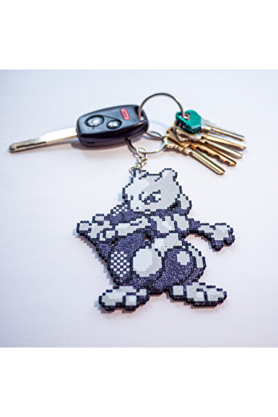 NADO DEKOR Piksel görünümlü Pokemon Mewtwo Anahtarlık
