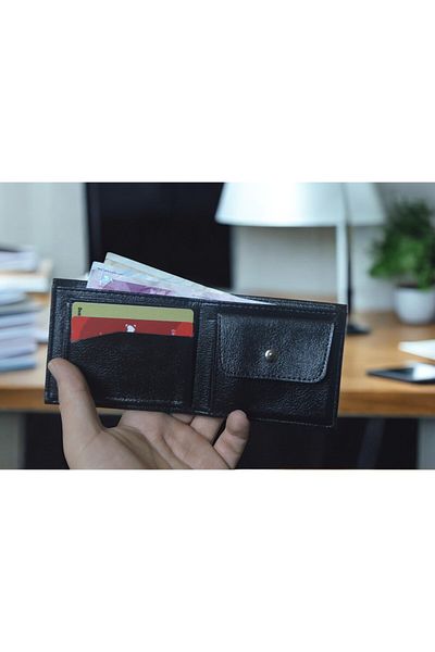 GLOBİFYA Men's Black Stylish Leather Wallet Credit Card Holder Wallet with Paper Money and Coin Compartment