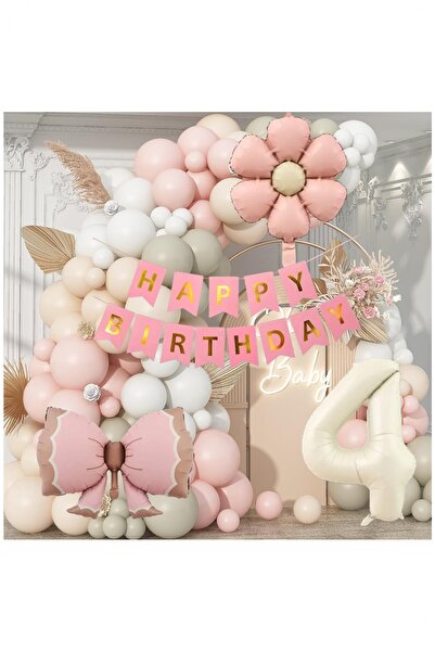 Partile Pembe Fiyonklu Papatya Folyo Balonlu Doğum Günü Seti Parti Kutlama Eğ...
