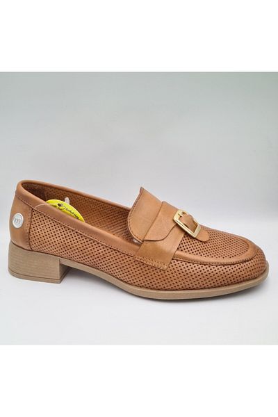 Mammamia D25Ya-7295 Tan Color Genuine Leather Thick Heels (3cm) Women's Casual Classic Shoes