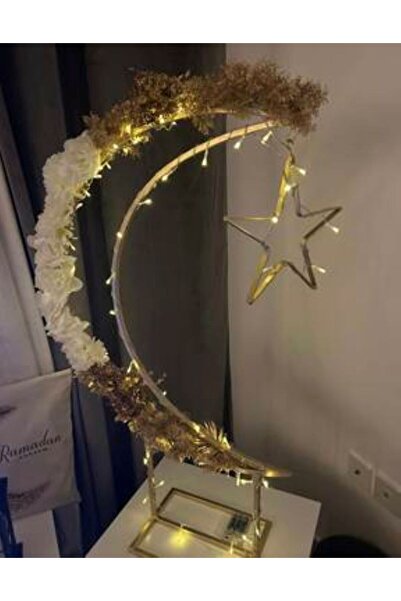 Generica هلال معدن ذهبي مع نجمه  و الاضاءة ارتفاع 100سم بدون الورد