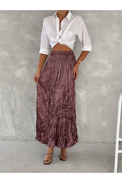Cistern İstanbul Women's Rose Cropped Long Satin Skirt