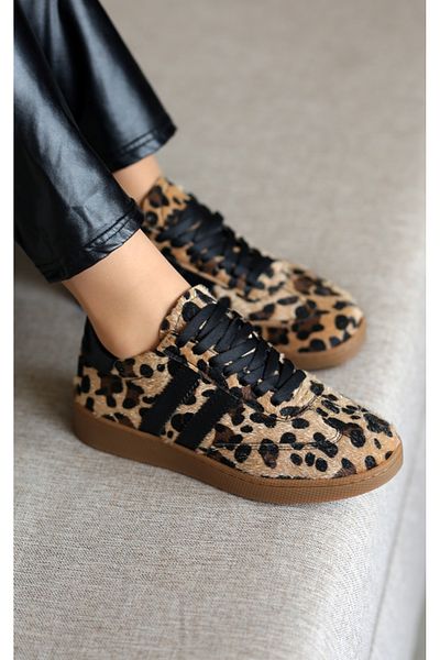 EREN SHOES BAG Elenda Lace-Up Rubber Sole Casual Sports Leopard Sneaker Shoes