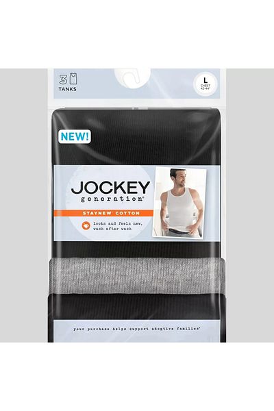 JOCKEY Men's Staynew 100% Cotton A-Shirt Tank Jockey Men's 100% Cotton A-Shirt Tank Pack of 3
