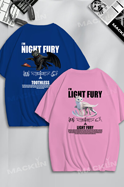 darkopia Unisex Light & Night Fury Dragon BACK Σχέδιο με στάμπα για ζευγάρια, μεγάλο μέγεθος, μπλουζάκι 2 τεμαχίων