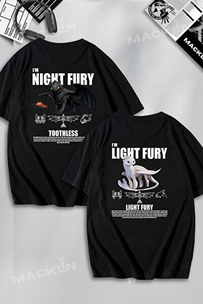 macklin Tricou cu design Light & Night Fury pentru bărbați și femei, cu mânec...