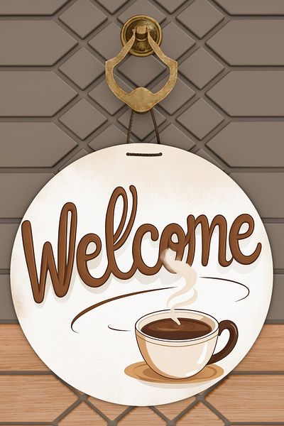 Dormot Home Modern Digital Printing Wooden White a Cup of Coffee Door Ornament