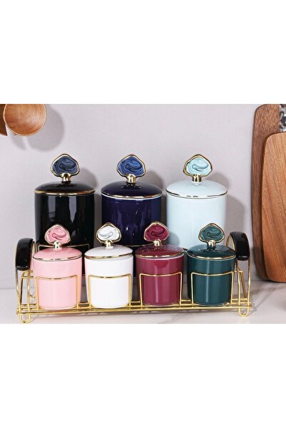 AROW Çırağan Home Renkli 7’li Porselen Standlı Baharat Takımı