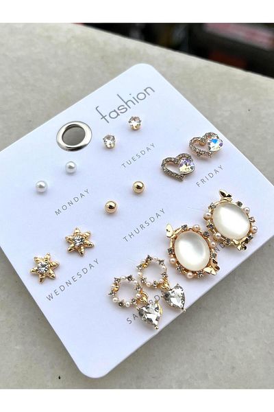Modadiro Steel Earring Set, Earring Set, White Mirror Gold