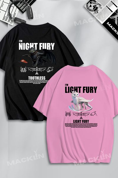 macklin Μπλουζάκι με στοίβες με μανίκια (Oversize) Light & Night Fury Design για άνδρες και γυναίκες 2 τεμάχια