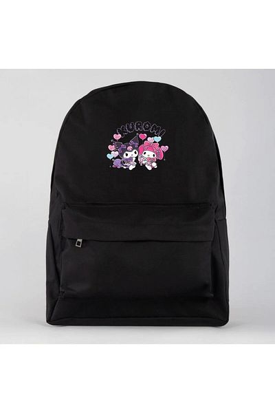 weywot Black Kuromi & Melody Cute Heart Printed School Bag Backpack
