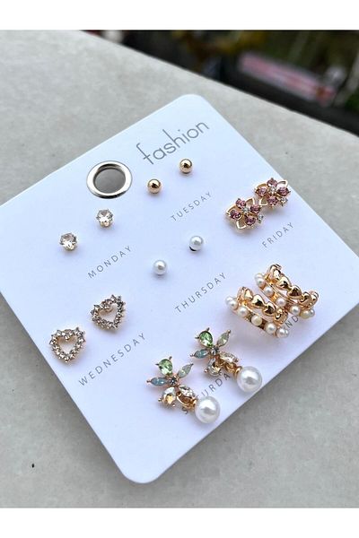 Modadiro Steel Earrings Set, Earrings Set, Pearl Heart Gold